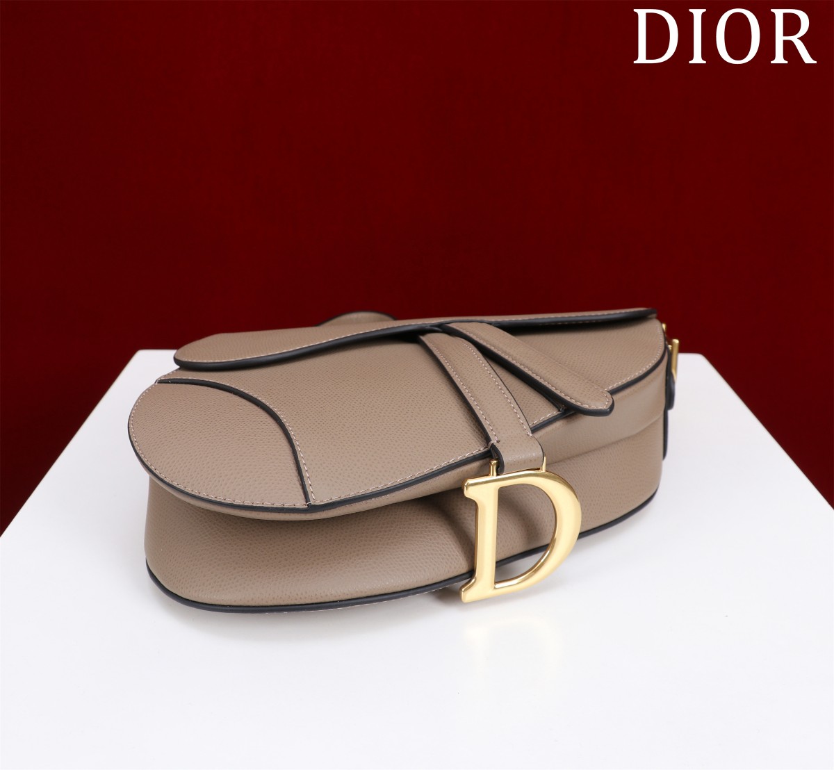 Saddle Bag with Strap Warm Taupe Grained Calfskin